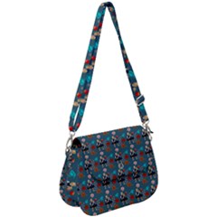 Retro Girls Dress In Black Pattern Blue Teal Saddle Handbag