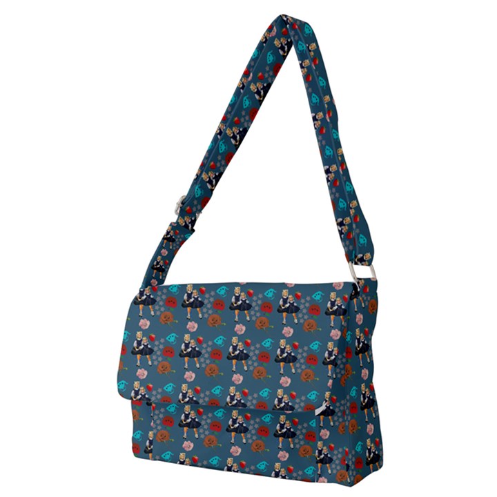 Retro Girls Dress In Black Pattern Blue Teal Full Print Messenger Bag (M)