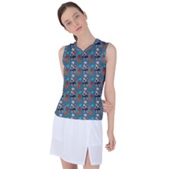 Retro Girls Dress In Black Pattern Blue Teal Women s Sleeveless Sports Top by snowwhitegirl