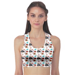 Retro Girls Dress In Black Pattern White Sports Bra by snowwhitegirl