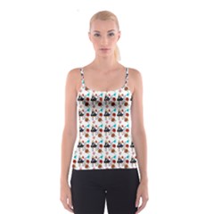 Retro Girls Dress In Black Pattern White Spaghetti Strap Top