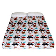 Retro Girls Dress In Black Pattern White Fitted Sheet (california King Size) by snowwhitegirl