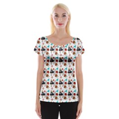 Retro Girls Dress In Black Pattern White Cap Sleeve Top