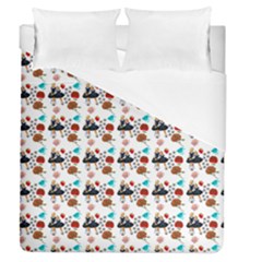 Retro Girls Dress In Black Pattern White Duvet Cover (queen Size) by snowwhitegirl