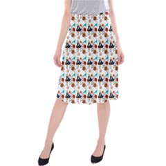 Retro Girls Dress In Black Pattern White Midi Beach Skirt