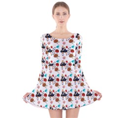 Retro Girls Dress In Black Pattern White Long Sleeve Velvet Skater Dress