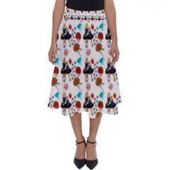 Retro Girls Dress In Black Pattern White Perfect Length Midi Skirt by snowwhitegirl