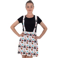 Retro Girls Dress In Black Pattern White Velvet Suspender Skater Skirt by snowwhitegirl