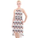 Retro Girls Dress In Black Pattern White High-Low Halter Chiffon Dress  View1