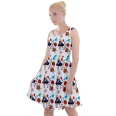 Retro Girls Dress In Black Pattern White Knee Length Skater Dress