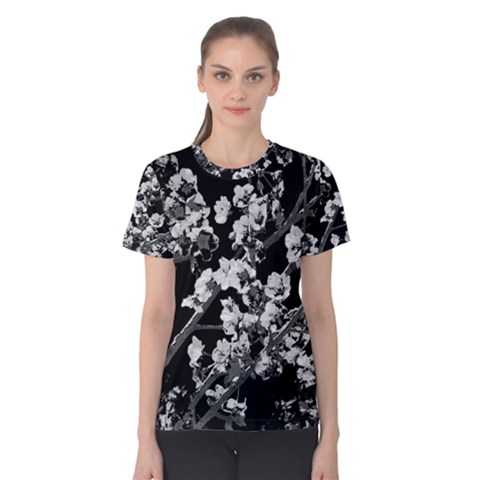 Fleurs De Cerisier Noir & Blanc Women s Cotton Tee by kcreatif