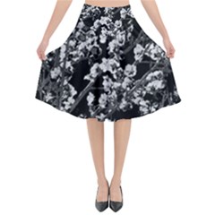 Fleurs De Cerisier Noir & Blanc Flared Midi Skirt by kcreatif