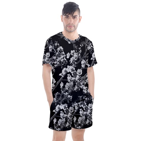 Fleurs De Cerisier Noir & Blanc Men s Mesh Tee And Shorts Set by kcreatif