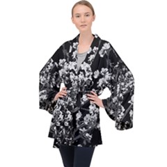 Fleurs De Cerisier Noir & Blanc Long Sleeve Velvet Kimono  by kcreatif