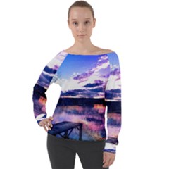 Photo Coucher Du Soleil Effet Galaxy Off Shoulder Long Sleeve Velour Top by kcreatif