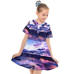 Photo Coucher Du Soleil Effet Galaxy Kids  Short Sleeve Shirt Dress by kcreatif