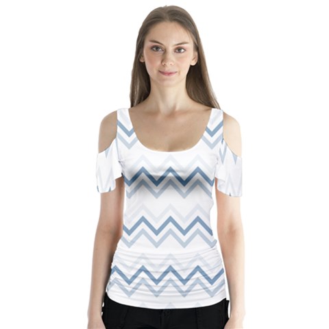 Chevrons Bleus/blanc Butterfly Sleeve Cutout Tee  by kcreatif