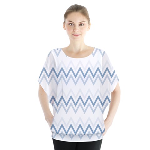 Chevrons Bleus/blanc Batwing Chiffon Blouse by kcreatif