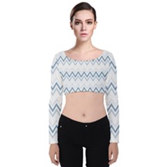 Chevrons Bleus/blanc Velvet Long Sleeve Crop Top by kcreatif