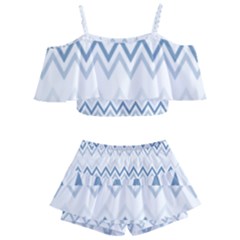 Chevrons Bleus/blanc Kids  Off Shoulder Skirt Bikini by kcreatif