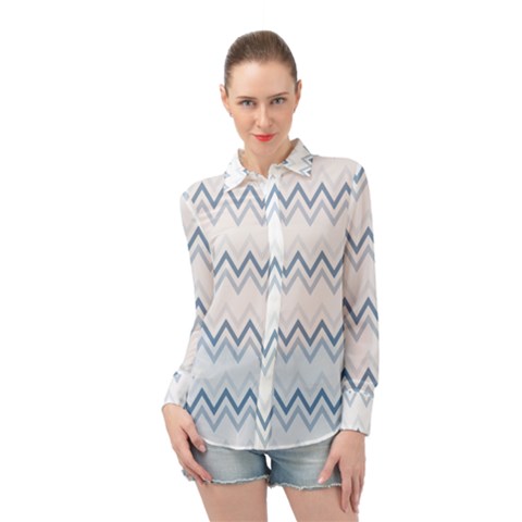 Chevrons Bleus/blanc Long Sleeve Chiffon Shirt by kcreatif