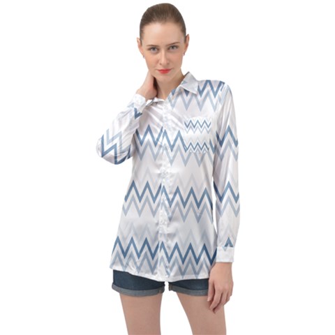 Chevrons Bleus/blanc Long Sleeve Satin Shirt by kcreatif