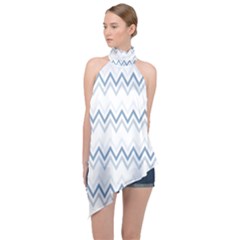 Chevrons Bleus/blanc Halter Asymmetric Satin Top by kcreatif