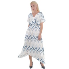 Chevrons Bleus/blanc Cross Front Sharkbite Hem Maxi Dress by kcreatif