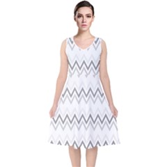 Chevrons Gris/blanc V-neck Midi Sleeveless Dress  by kcreatif