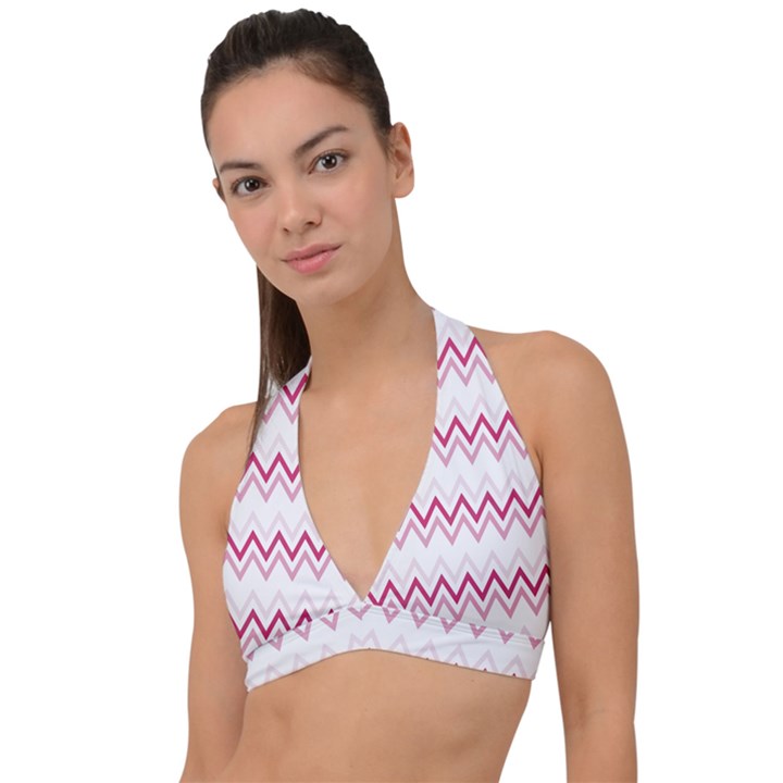 Chevrons Rose/Blanc Halter Plunge Bikini Top