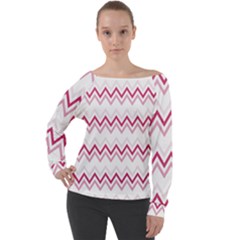 Chevrons Rose/blanc Off Shoulder Long Sleeve Velour Top by kcreatif