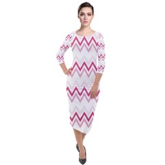 Chevrons Rose/blanc Quarter Sleeve Midi Velour Bodycon Dress by kcreatif