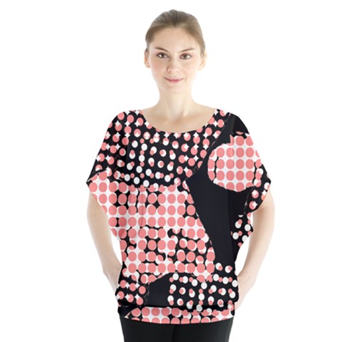 Abstrait Effet Formes Noir/rose Batwing Chiffon Blouse by kcreatif