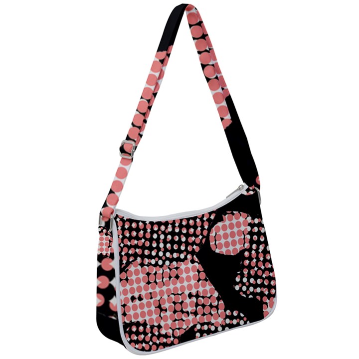 Abstrait Effet Formes Noir/Rose Zip Up Shoulder Bag