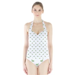 Iguana Sketchy Cartoon Style Drawing Pattern 2 Halter Swimsuit by dflcprintsclothing