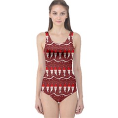 Bearded Santa Pattern One Piece Swimsuit by bloomingvinedesign