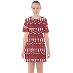 Bearded Santa Pattern Sixties Short Sleeve Mini Dress by bloomingvinedesign