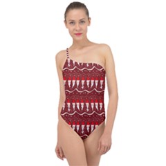 Bearded Santa Pattern Classic One Shoulder Swimsuit by bloomingvinedesign