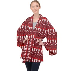 Bearded Santa Pattern Long Sleeve Velvet Kimono  by bloomingvinedesign