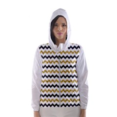 Black And Gold Glitters Zigzag Retro Pattern Golden Metallic Texture Women s Hooded Windbreaker by genx