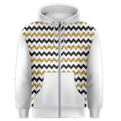 Black And Gold Glitters Zigzag Retro Pattern Golden Metallic Texture Men s Zipper Hoodie by genx