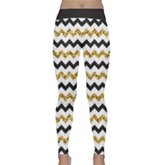 Black And Gold Glitters Zigzag Retro Pattern Golden Metallic Texture Classic Yoga Leggings by genx