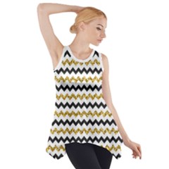 Black And Gold Glitters Zigzag Retro Pattern Golden Metallic Texture Side Drop Tank Tunic by genx