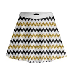 Black And Gold Glitters Zigzag Retro Pattern Golden Metallic Texture Mini Flare Skirt by genx