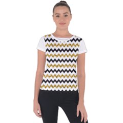 Black And Gold Glitters Zigzag Retro Pattern Golden Metallic Texture Short Sleeve Sports Top  by genx