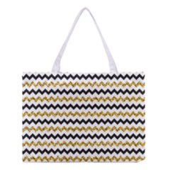 Black And Gold Glitters Zigzag Retro Pattern Golden Metallic Texture Medium Tote Bag