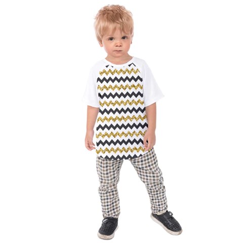 Black And Gold Glitters Zigzag Retro Pattern Golden Metallic Texture Kids  Raglan Tee by genx