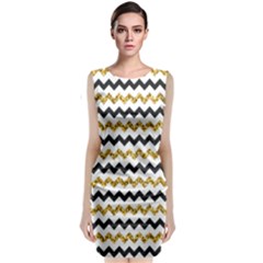 Black And Gold Glitters Zigzag Retro Pattern Golden Metallic Texture Sleeveless Velvet Midi Dress by genx