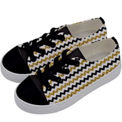 Black And Gold Glitters Zigzag Retro Pattern Golden Metallic Texture Kids  Low Top Canvas Sneakers by genx