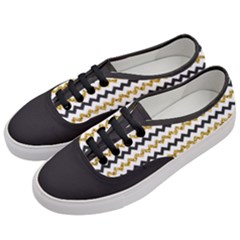 Black And Gold Glitters Zigzag Retro Pattern Golden Metallic Texture Women s Classic Low Top Sneakers by genx